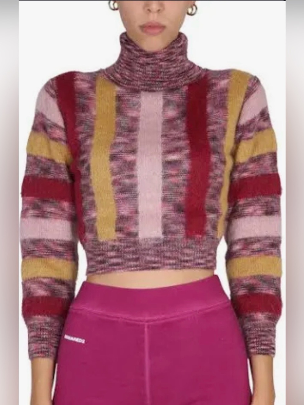 Dsquared2 Striped Roll Neck Crop Jumper Sweater Small Luxury Cropped Turtleneck